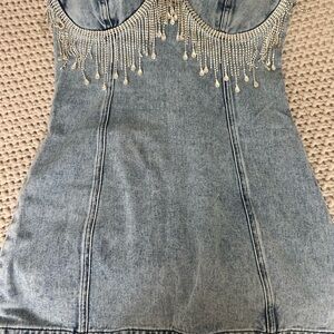 Denim Dress with Beaded Fringe